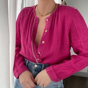 Vintage Linen Magenta Pink Button Front Shirt m l